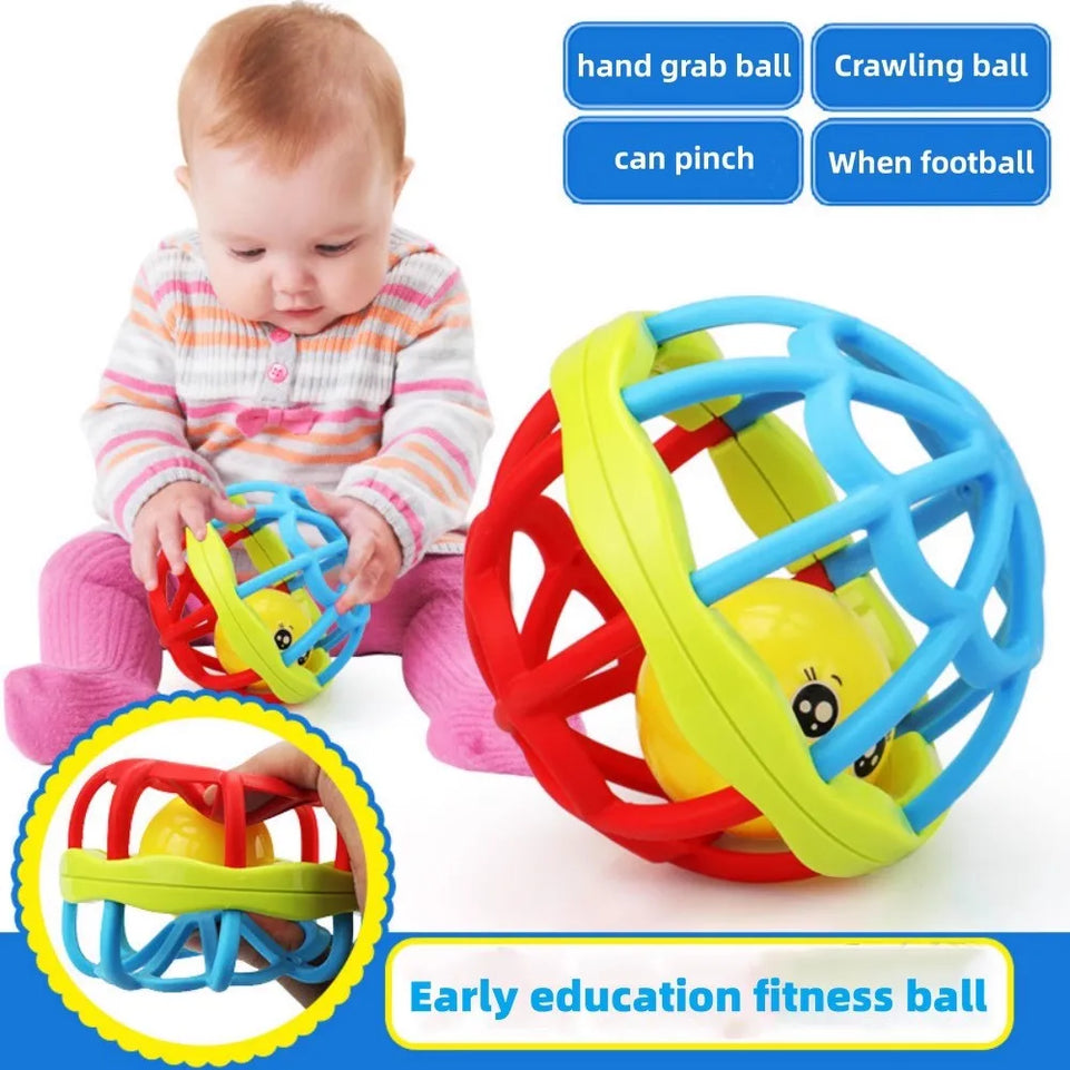 ASWJ Soft Baby Grasping Ball Rattles with Bell Ball Early Education Educational Sensory Toy Newborn Gift Random Color