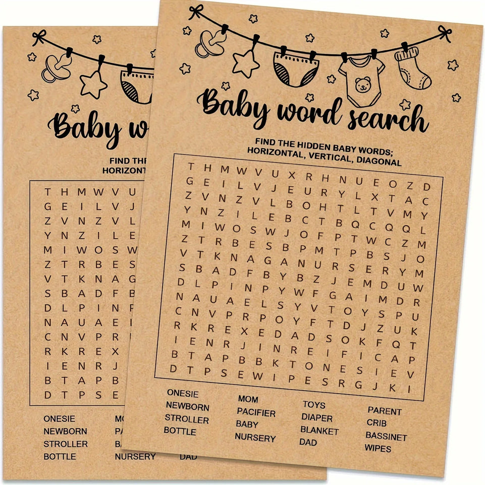 Baby Shower Game, Word Search Game Cards, Baby Shower Party Games Supplies & Activities, Party Activities Ideas Supplies, Baby