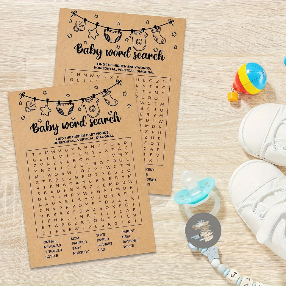 Baby Shower Game, Word Search Game Cards, Baby Shower Party Games Supplies & Activities, Party Activities Ideas Supplies, Baby