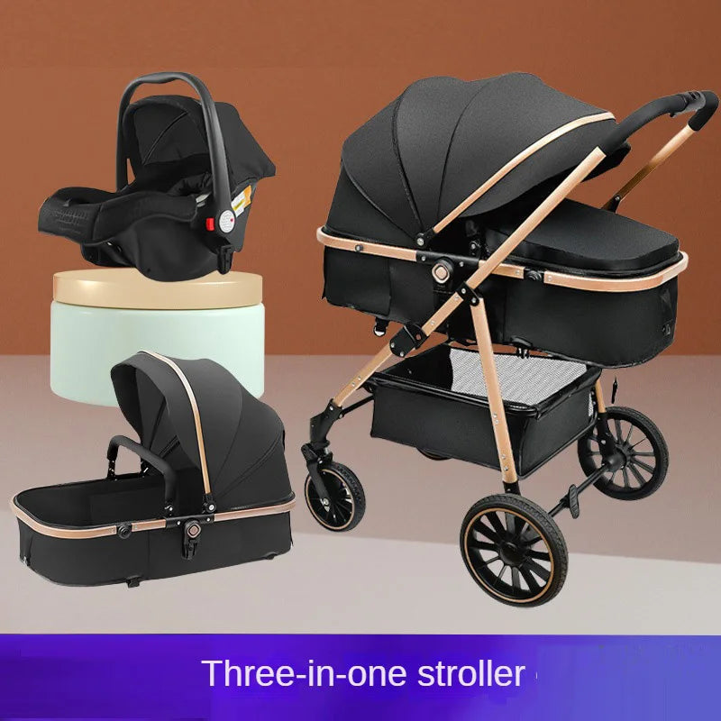 3-in-1 Baby Stroller High Landscape Large Wheel Baby Stroller Can Sit and Lie Two-way Push Travel Stroller with 0-4 years baby